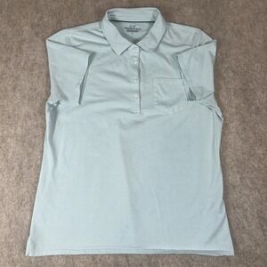 Vineyard Vines Polo Shirt Mens Large Teal Striped Performance Golf Short Sleeve